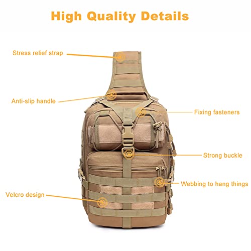 Men's Tactical Sling Bag Small Crossbody Backpack Military Rover Shoulder Pack Molle Assault Range Bag Camping Hunting - color: Brown