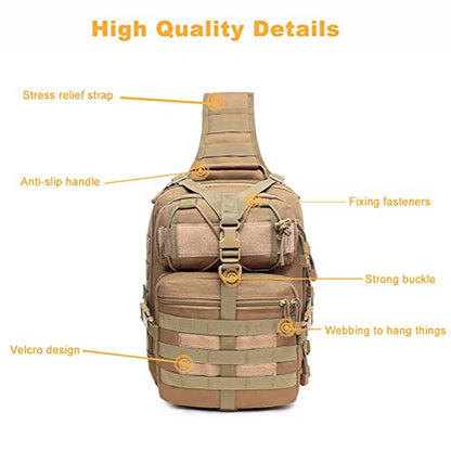 Men's Tactical Sling Bag Small Crossbody Backpack Military Rover Shoulder Pack Molle Assault Range Bag Camping Hunting - color: Brown