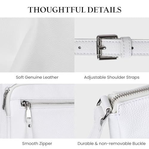 befen Anti Theft Genuine Leather Crossbody Bags for Women Handbags and Shoulder Basg with Built in Wallet RFID Leather Purse - color: White