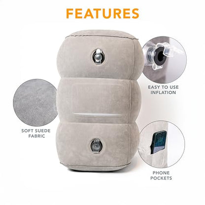 LoftyRest Inflatable Foot Rest Pillow for Travel- Kid-Friendly Bed Design for Airplane Travel - 3 Adjustable Heights - 3 Pockets - Airplane, Car, Train, & Home - Ensures Restful Flight for Kids/Adults