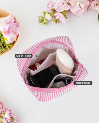 Small Makeup Bag, Mini Makeup Pouches for Purse Cute Cosmetics Bag Pouch with Slip-in Pockets Small Travel Toiletry Bag Makeup Storage Bag Lipstick Organizer Purse Essentials - color: 0-Mini Pink
