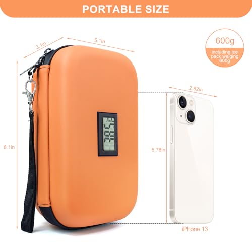 Gosemai TSA Approved Insulin Cooler Travel Case Medication Cooler for Travel with Temperature Display Diabetic Medication Organizer Medical Travel Cooler Bag with 2 Ice Pack - color: Orange