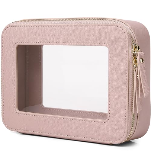 Pinkmik Clear Makeup Bag for Women Waterproof Travel Cosmetics and Toiletries Case Portable Makeup Oaganizer Bag Clear Car Bag with Zipper (Pink, M) - color: Pink, size: M