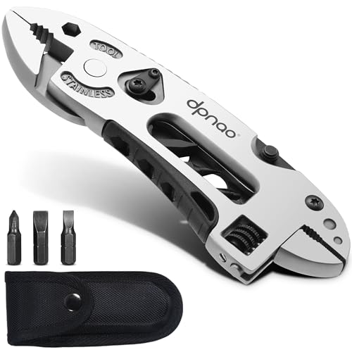Multitool Wrench adjustable tool/5-in-1 stainless steel multifunctional pocket tool/cross wrench/screwdriver/pliers/portable folding knife with protective cover,outdoor camping,men's Christmas gift - color: Dp12silver