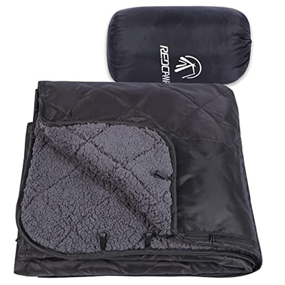 REDCAMP Large Warm Blanket with Sherpa Lining, Cold Weather Outdoor Blanket Windproof for Camping Stadium, Machine Washable 79"x 79" - color: 79"x 79" Black