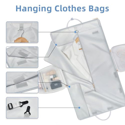 Travel Garment Bag for Women, Foldable Carry On Garment Duffle Bag 20.5x10x12.5 Inch, Convertible Overnight Bags with Shoe & Toiletry Pockets for Business Trip, Vacation, Party, Blue-White - color: White-Blue