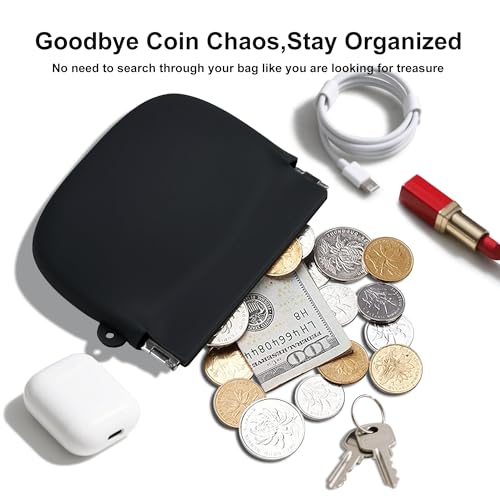 Squeeze Coin Purse for Women – Silicone Small Coin Pouch with Kiss Lock for Coins, Keys, Lipstick, and Earphones – Mini Cute Change Purse, Coin Purse & Pouch for Daily Life, Cars, Travel, Party - color: Squeeze / Black