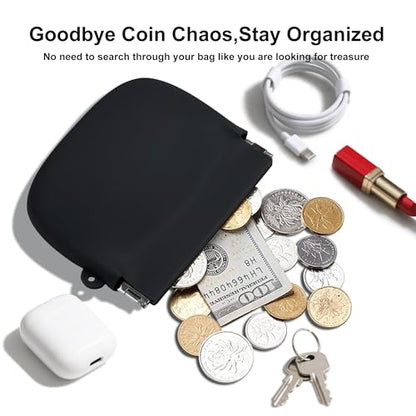 Squeeze Coin Purse for Women – Silicone Small Coin Pouch with Kiss Lock for Coins, Keys, Lipstick, and Earphones – Mini Cute Change Purse, Coin Purse & Pouch for Daily Life, Cars, Travel, Party - color: Squeeze / Black