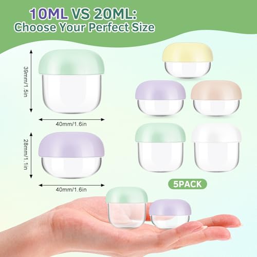 MUIIGOOD 5Pcs 20ml 10ml Small Leak Proof Mini Travel Jars, Travel Containers for Creams with Lids and Labels, Travel Bottles Lip Balm Cosmetic for Jewelry Case Toiletries Moisturizer Plastic Jar