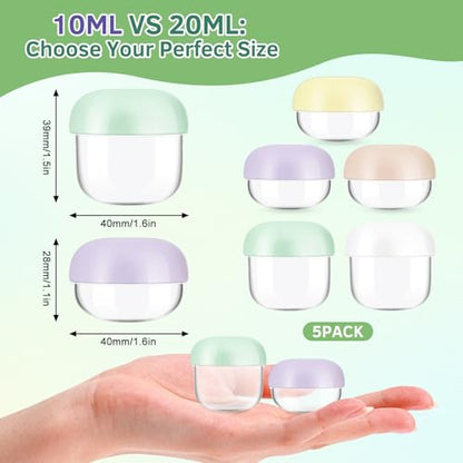 MUIIGOOD 5Pcs 20ml 10ml Small Leak Proof Mini Travel Jars, Travel Containers for Creams with Lids and Labels, Travel Bottles Lip Balm Cosmetic for Jewelry Case Toiletries Moisturizer Plastic Jar