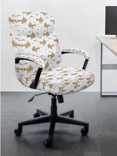 Brown Airplane Office Chair Covers with Armrest Covers, Rotating Chair Cover, Modern Abstract Art Cartoon Clouds Gaming Chairs Slipcovers with Elastic for Armchair, Medium - color: Blue, size: M with 2 Armrest Covers