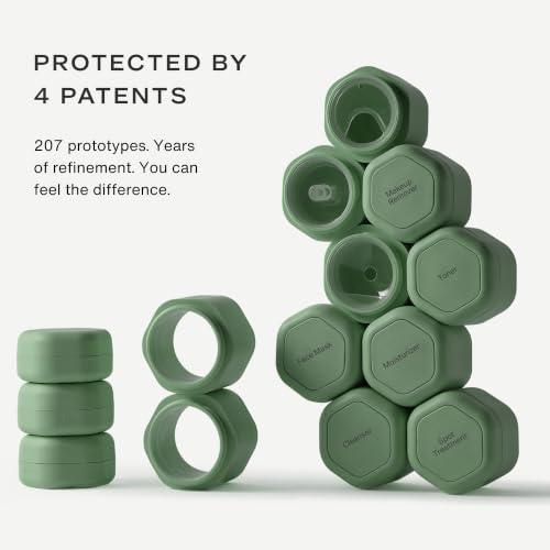 Cadence Travel Containers - Daily Routine Capsule Set - Magnetic Containers with Lids,4 Flex Mediums (1.32oz) & 3 Flex Smalls (0.56oz) - Shampoo, Conditioner, Body Wash, Pills, & More - Eucalyptus - color: Eucalyptus