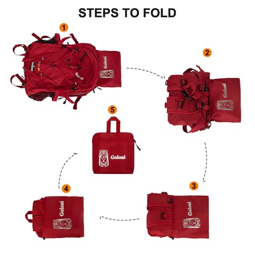 Goloni 45L Hiking Backpack Lightweight Foldable, Waterproof Camping Backpack with Rain Cover & Hiking Pole Mat Carrying System, Ergonomic Water Resistant Daypack for Trekking Travel Men Women Red - color: Red