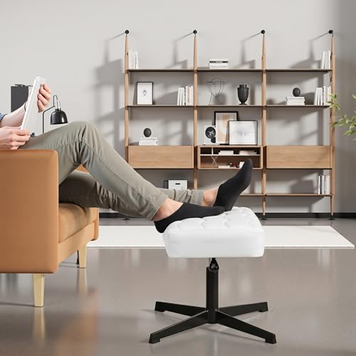 VECELO Under Desk Footrest, PU Ergonomic Foot Rest with Comfort Padding, Height Adjustable for Relieving Leg Pain, Stiffness, and etc, White - color: White
