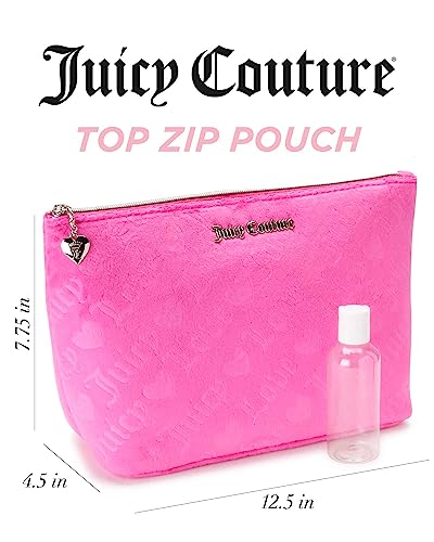Juicy Couture Pink Makeup Bag Cosmetics Organizer Travel Essentials Zip Top Wedge Velour Heart Love