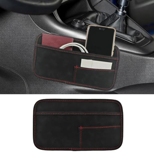 Car Seat Side Pocket Organizer, Suede Auto Door Storage Pouch, Mini Self-Adhesive Car Console Organizer, Universal Vehicle Cell Phone Holder for Key, Pen, Sunglasses(Black) - color: Black