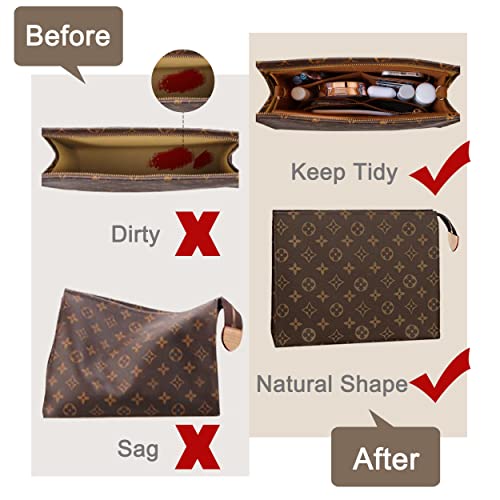 Felt Purse Organizer Insert Fits Toiletry Pouch 26x19 Messenger Bag Liner with Gold Buckle & Keychain (Large, Brown) - color: Brown, size: Large-26