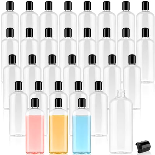 Domensi 24 Pcs Plastic Bottle Squeeze Containers with Disc Cap Travel Bottles Reusable Empty Toiletries Shampoo Containers Refillable Travel bottles for Shampoo Lotions (10oz,Black) - color: Black, size: 10oz