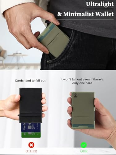 TOYFID Slim Wallet for Men - Pop Up Card Holder Wallet,Minimalist Business Wallet,Credit Card Wallet with Money Pocket,Metal Card Case Wallet,RFID Blocking,Can Hold 6 Credit Cards - color: green B