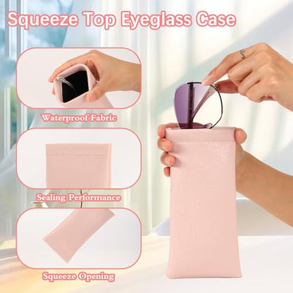 Squeeze Top Sunglass Pouch - Portable Sunglass Organizer Pouch Bags Soft PU Leather Glasses 2 Pack - color: Light Beige+beige