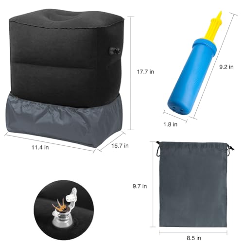 Travel Foot Rest Pillow, Portable Inflatable with Double Hand Pump Adjustable Three Layers Height Pillow for Foot Rest on Airplanes,Cars,Buses,Trains,Office Kids to Sleep on Long Flights (Black 1) - color: Black 1