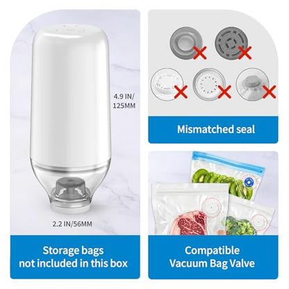 Handheld Vacuum Sealer, Sous Vide Vacuum Pump, Rechargeable Hand Held Vacuum Sealer for food Storage, Camping, Sous Vide, Reusable Vacuum Bags Compatibility, White(Pump Only) - color: White