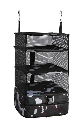 ELEZAY Hanging Packing Cubes Portable Travel Closet Collapsible Compression Clothes Organizer with Built in Shelves for Carry-on Luggage Suitcase Wardrobe Large_11.8 * 11.8 * 24 IN, Camouflage - color: Camouflage, size: Large