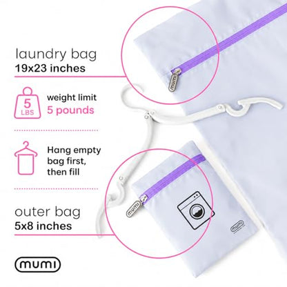 MUMI Travel Laundry Bag – Moisture & Smell-Proof Clothes Bag with Folding Hanger & Outer Pouch | Large Laundry Storage Bag for Suitcase, Gym & Packing | Dirty Clothes Organizer (Purple) - color: Purple