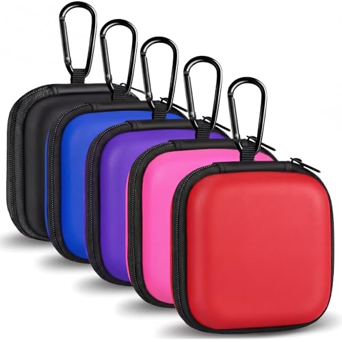 Earbud Case Portable EVA Carrying Case Storage Bag Cell Phone Accessories Organizer with Carabiner for Wired/Wireless Headphones, SD Memory Card, Camera Chips(Square, 5 Pack3) - color: A4-Square-Pink+blue+red+black+purple