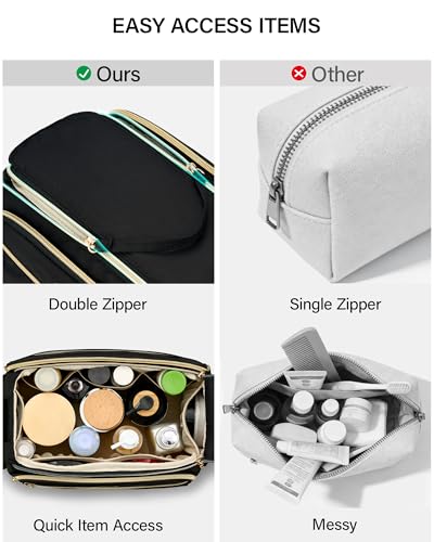 Hanke Travel Toiletry Bag, Lightweight Wide-open Makeup Bag, Dual-Layer Travel Bag for Toiletries Water-Resistant Cosmetic Bags Large Toiletry Bags for Women & Men, Travel Essentials, Black - color: Black