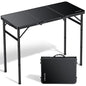 Folding Camping Table, 34.2"x15.7" 3 Adjustable Height Max 27.5" | Picnic Table Matte Black Aluminum Folding Table with Handle for Party, Dining, Garden, Patio, Market - style: 3-Fold MDF Tabletop