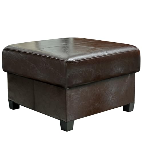 GLAXYFUR Folding Storage Bench, Cube PU Leather Footstool with Legs, Coffee Table, Ottoman with Storage for Living Room, 23.6 x 23.6 x15 Inches, Brown - color: 23.6" Brown