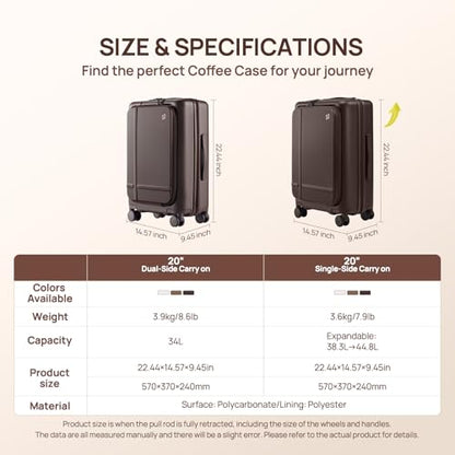 NINETYGO Carry On Luggage 22x14x9 Airline Approved, 20 Inch Suitcase with Front Compartment, Coffee-Infused PC Hard Shell, Eco-Friendly, Cup Holder, Clamshell, TSA Lock, Spinner Wheels (Latte) - color: 02-Caramel Latte, size: Carry-On 20-Inch (Clamshell,