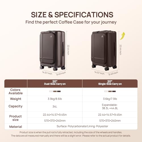 NINETYGO Carry On Luggage 22x14x9 Airline Approved, Top Opening 20 Inch Suitcase with Front Compartment, Expandable, Coffee-Infused PC Shell, Eco-Friendly, Cup Holder, TSA, Spinner Wheels (Latte) - color: 02-Caramel Latte, size: Carry-On 20-Inch (Top Open