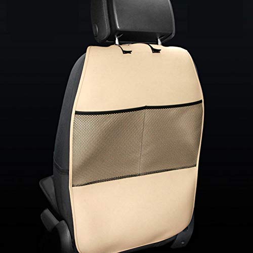 HCMAX 2 Pack Kick Mat Car Seat Back Protector Waterproof Easy to Clean Multifunctional Organizer Storage Bag Travel Accessory PU Leather Beige - color: Beige, size: Style 1
