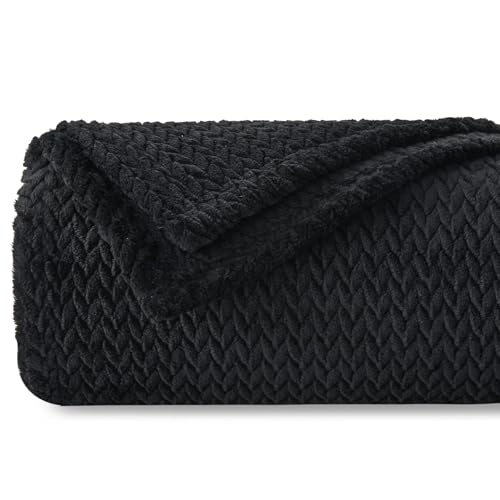 NEWCOSPLAY Super Soft Twin Blanket Black Premium Silky Flannel Fleece Leaves Pattern Lightweight Bed Blanket All Season Use (Black, Twin(60"x80")) - color: Black, size: Twin(60"x80")