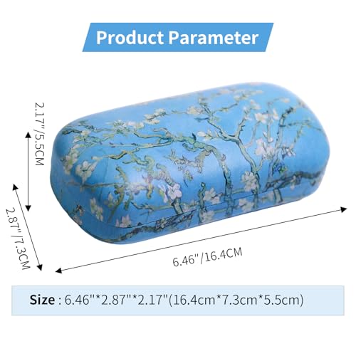 PERFECTSIGHT Sunglasses Case, Large Hard Shell Glasses Case, Cute PU Leather Protective Eyeglasses Case for Women Men - color: Blue Apricot Blossom