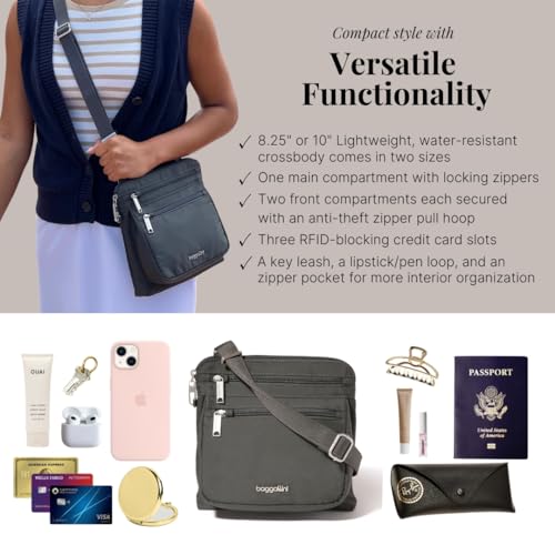 Baggallini Securtex Anti-Theft Crossbody - color: Charcoal