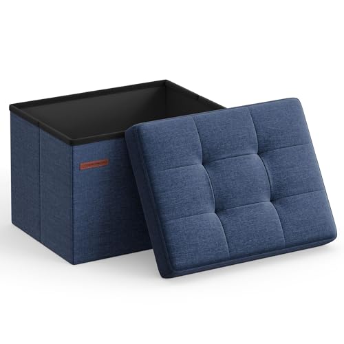 SONGMICS Mazie Collection - Small Folding Storage Ottoman, Foot Rest Stool, 12.2 x 16.1 x 12.2 Inches, 286 lb Load Capacity, for Living Room, Bedroom, Home Office, Dorm, Midnight Blue ULSF102Q02 - color: Midnight Blue, size: 12.2"D x 16.1"W x 12.2"H