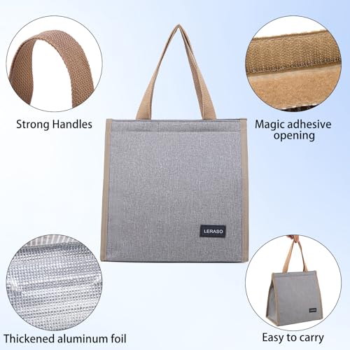 Insulated Lunch Bag for Work, 10.2"x5.9"x10.2" Oxford Waterproof Striped Canvas Tote Bag - color: Grey