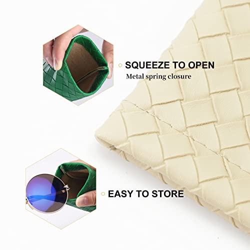 Squeeze Top Sunglass Pouch - Portable Sunglass Organizer Pouch Bags Soft PU Leather Glasses 2 Pack - color: Black - Light Yellow