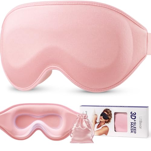 LitBear Long Lash Sleep Mask for Women Men Side Sleeper, 3D Contoured Light Blocking Sleeping Mask, Soft Comfortable Eye Mask Sleep with Adjustable Strap, Pouch for Travel, Pink - color: Pink