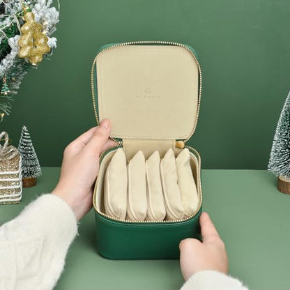 VLANDO Jewelry Travel Case,Travel Jewelry Organizer with Clear Velvet Jewelry Bags 6Pcs Zipper Pouch for Women Girl Christmas Wedding Gift-Green - color: B.6PCS Green