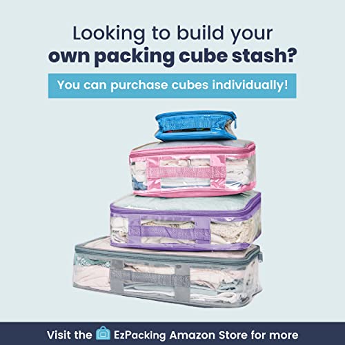 Clear Packing Cubes set of 4 / Packs 7-10 Days of Clothes/Premium PVC Plastic Storage Bags - color: Lilac