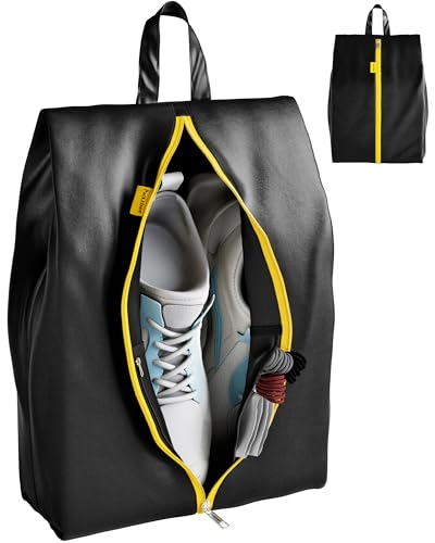 Water Resistant Travel Shoe Bags with Two Inner Pockets - Shoe Carrier Storage Cube Pouch with Zipper & Handle - Portable Shoe Bag for Gym,Traveling,Dance,Cross Country, Track & Field- Black - style: Black - 1 Pack