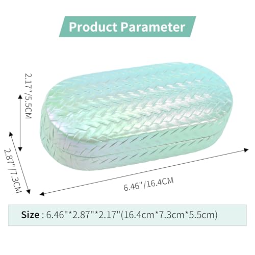 PERFECTSIGHT Sunglasses Case, Large Hard Shell Glasses Case, Cute PU Leather Protective Eyeglasses Case for Women Men - color: Gradient Light Green