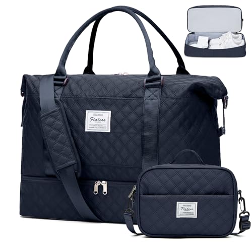Weekender Bags for Women, Carry on Overnight Weekend Travel Duffel Bag with Shoes Compartment &Toiletry Bag, Personal Item Bag for Travel Business Trips Sport Hospital，Grid-NavyBlue - color: Grid-NavyBlue, size: Large