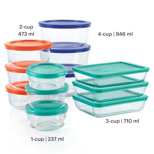 Pyrex Simply Store (12-Pack) Glass Food Storage Containers Set, (1, 2, & 3 Cup) Meal Prep Containers with Plastic BPA-Free Lids, Dishwasher & Microwave Safe - size: 12 Pack