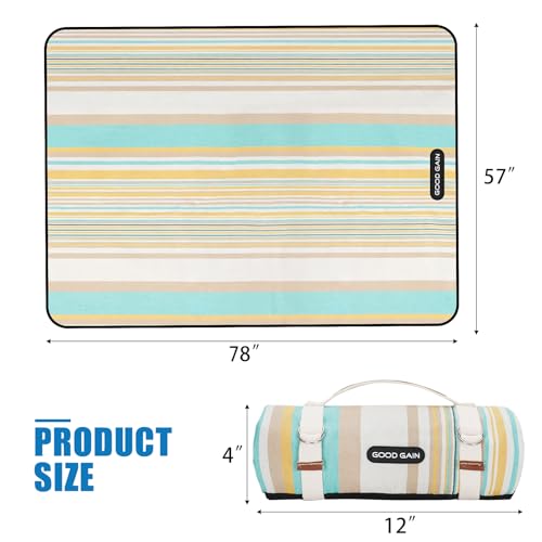 G GOOD GAIN Picnic Blanket Waterproof & Sand Proof,Beach Blanket Portable with Carry Strap, XL Large Foldable Picnic Rug Machine Washable for Camping Party,Wet Grass,Kids Playground.(Pineapple Yellow) - color: Pineapple Yellow