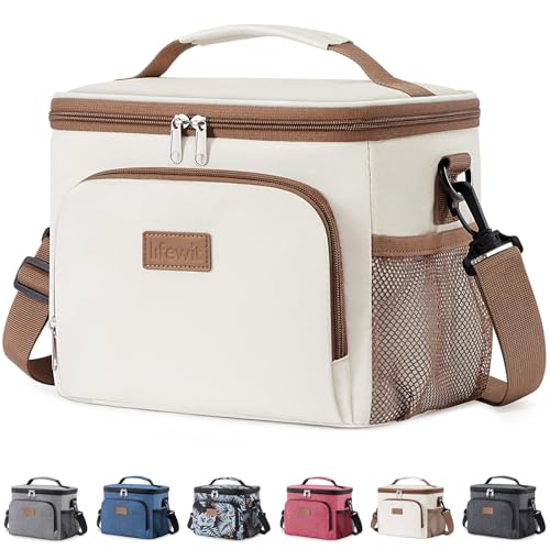 Lifewit Reusable Insulated Lunch Bag, Portable Cooler Freezable Soft Lunchbox Leakproof with Adjustable Shoulder Strap for Men Women Adult for Work Picnic or Travel, 9L 12 Can, Cream - color: Cream, size: Medium(9L)